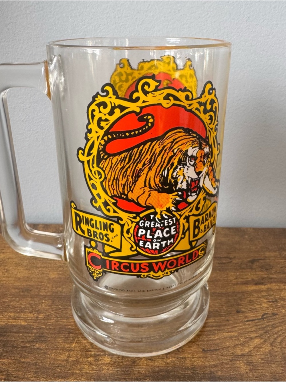 Vintage Ringling Bros Barnum Bailey Circus World Tiger Glass Beer Mug Stein